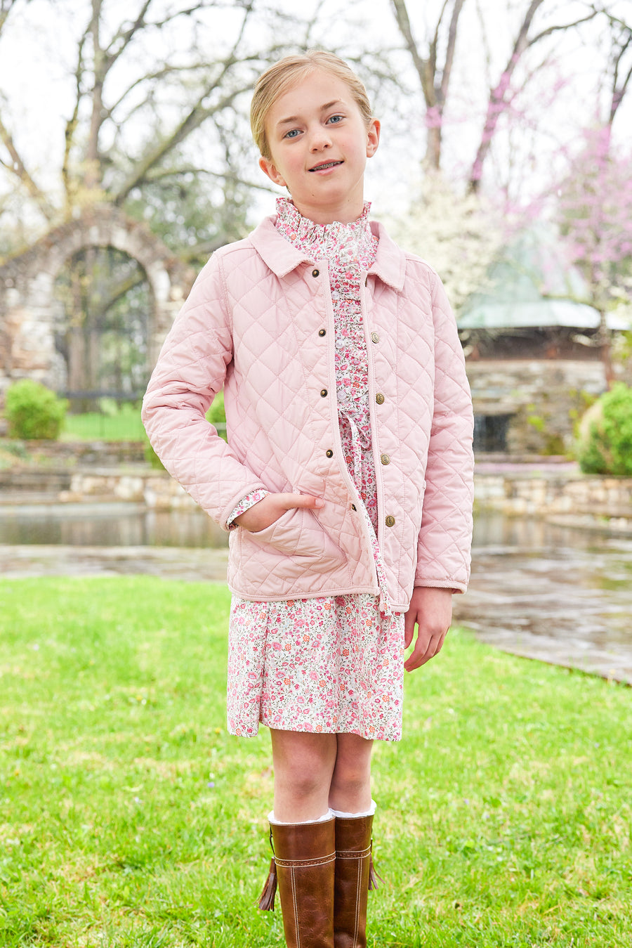 Little English classic quilted jacket for girls, traditional 