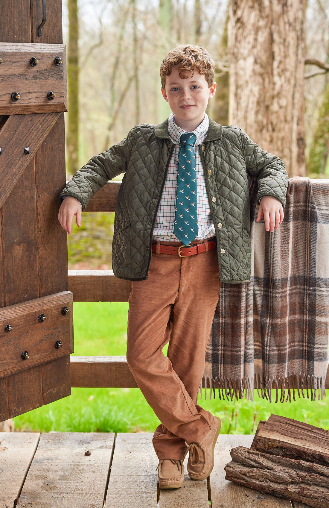 Little English traditional clothing, classic pant in chestnut corduroy for little boy