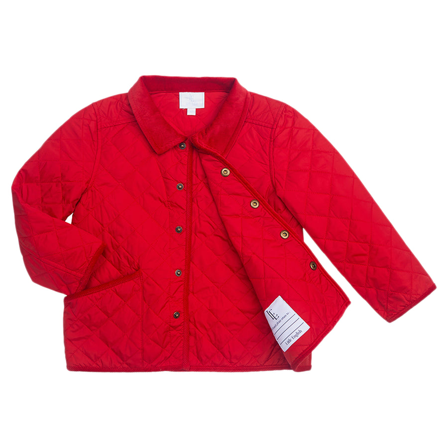 little english classic childrens clothing unisex button snap quilted jacket in red