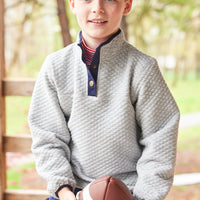 Little English traditional children's clothing. Comfy light gray quilted pullover for boys for Fall