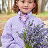 Little English traditional children's clothing.  Comfy lavender quilted pullover for girls for Fall