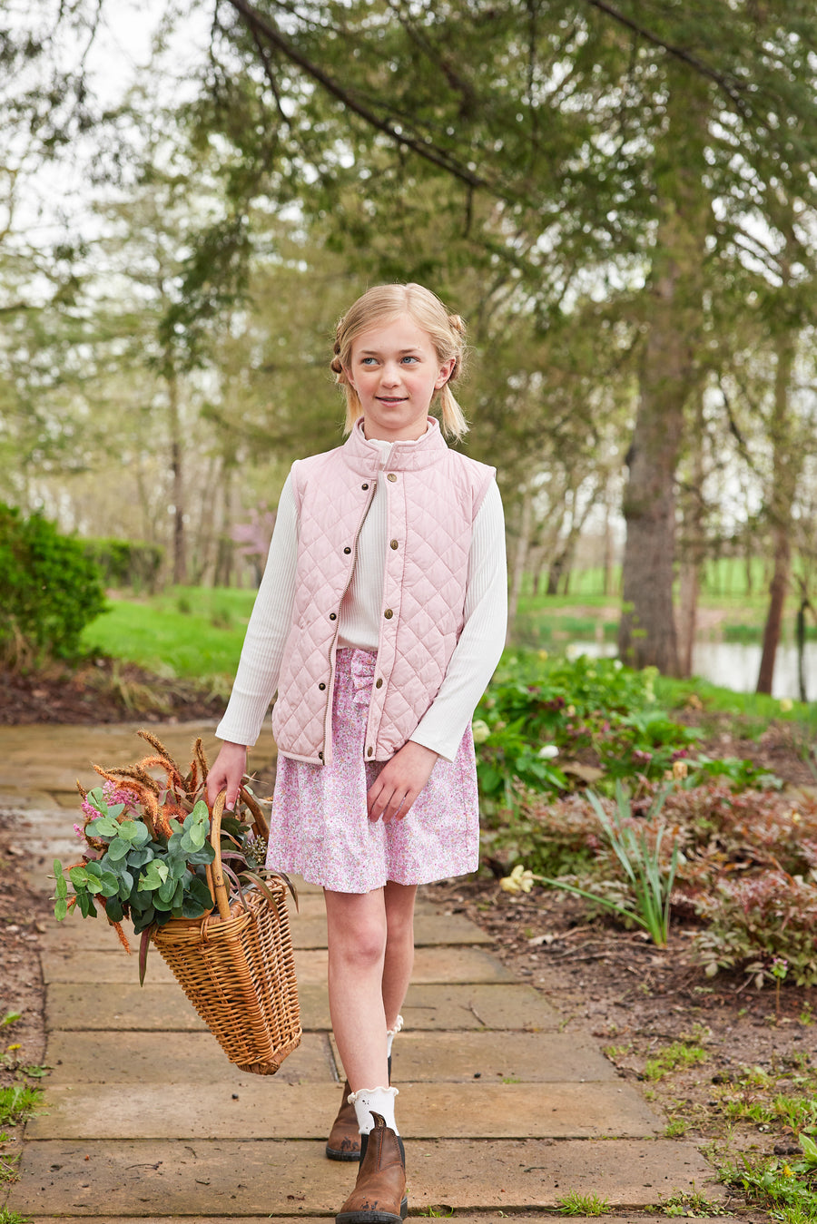 Little English traditional children's clothing. Classic light pink quilted vest for girls for fall