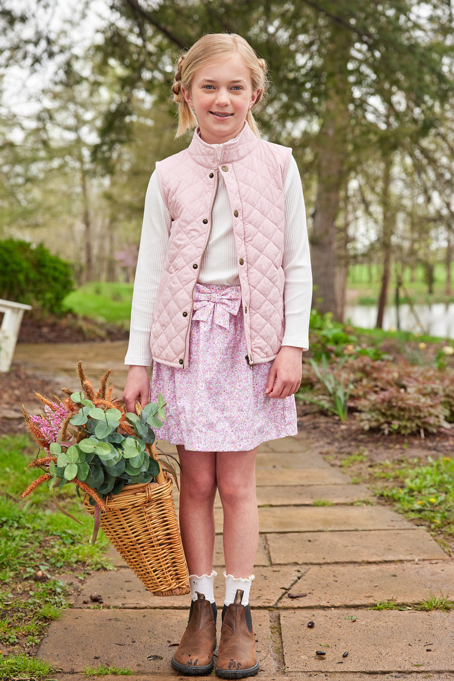 Little English traditional children's clothing. Classic light pink quilted vest for girls for fall