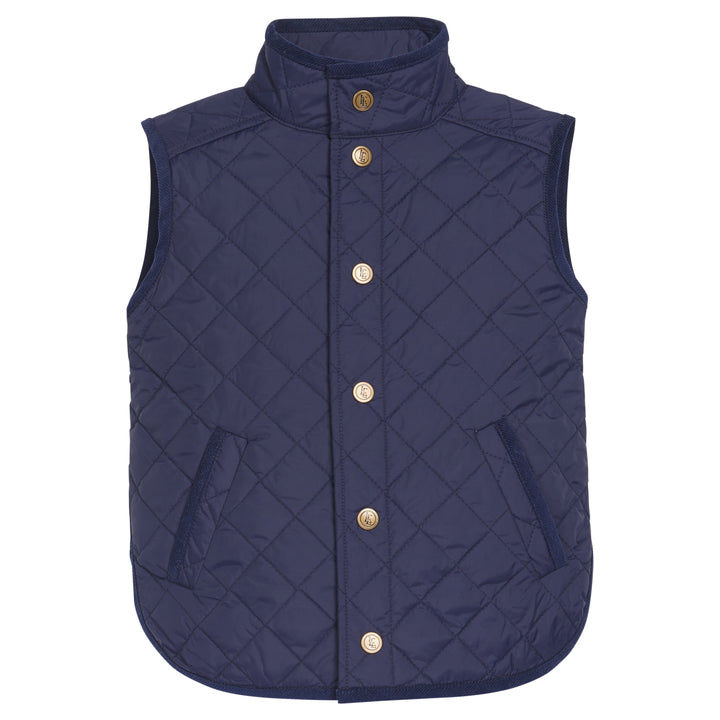 Little English traditional children's clothing. Classic navy quilted vest for boys and girls for fall