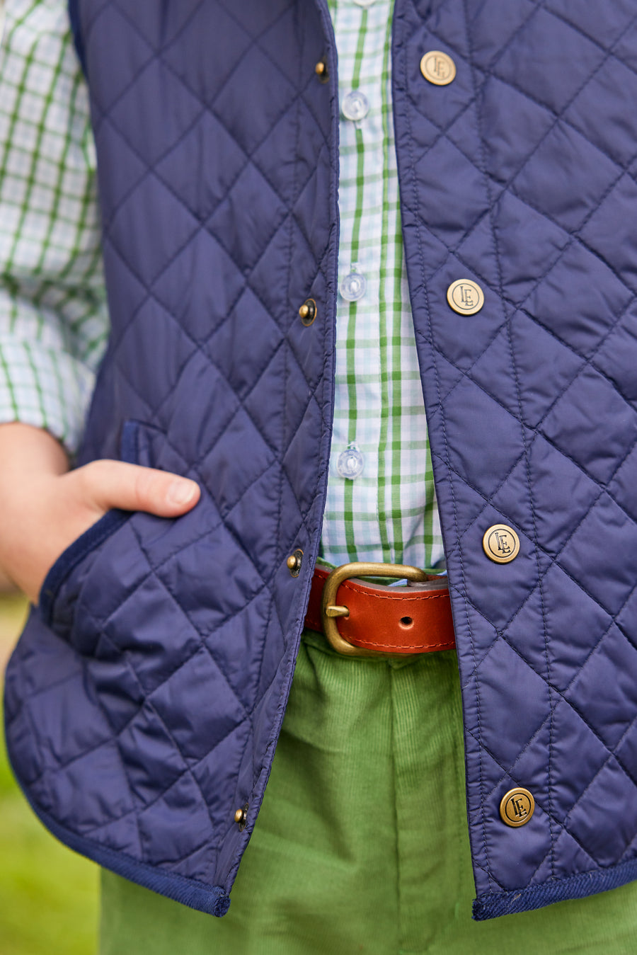 Little English traditional children's clothing.  Classic watercress green corduroy pants for boy.