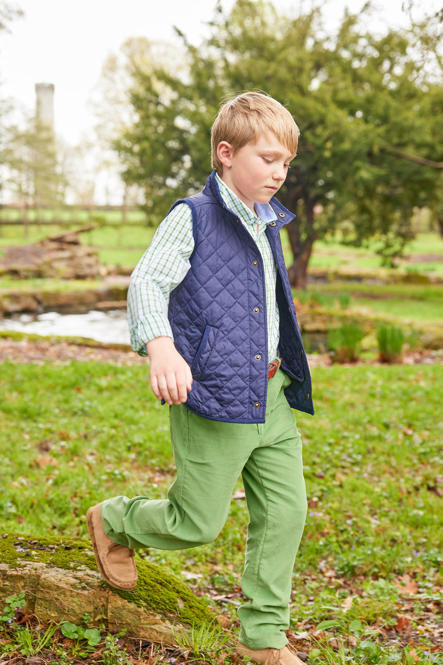 Little English traditional children's clothing.  Classic watercress green corduroy pants for boy.