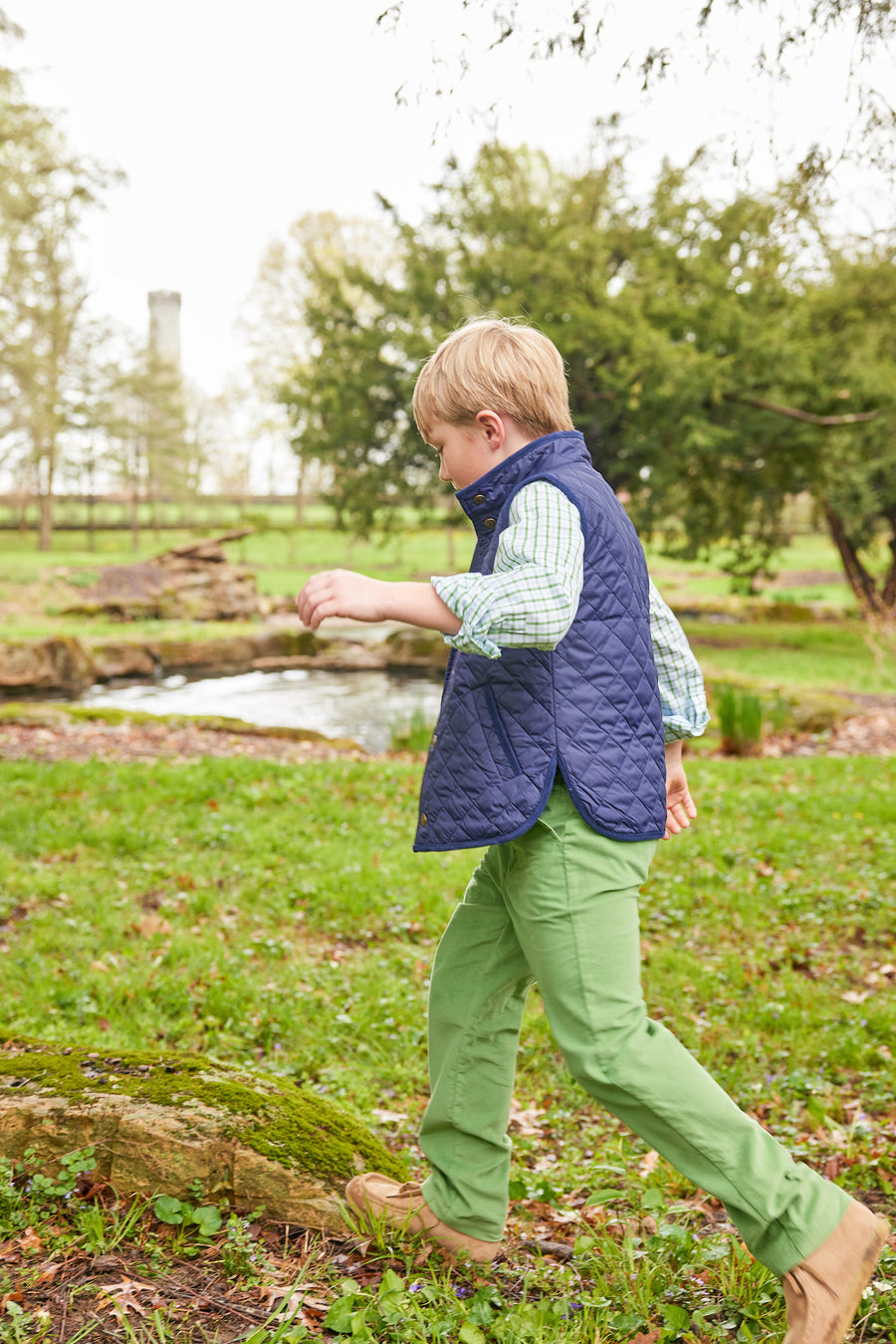 Little English traditional children's clothing.  Classic watercress green corduroy pants for boy.