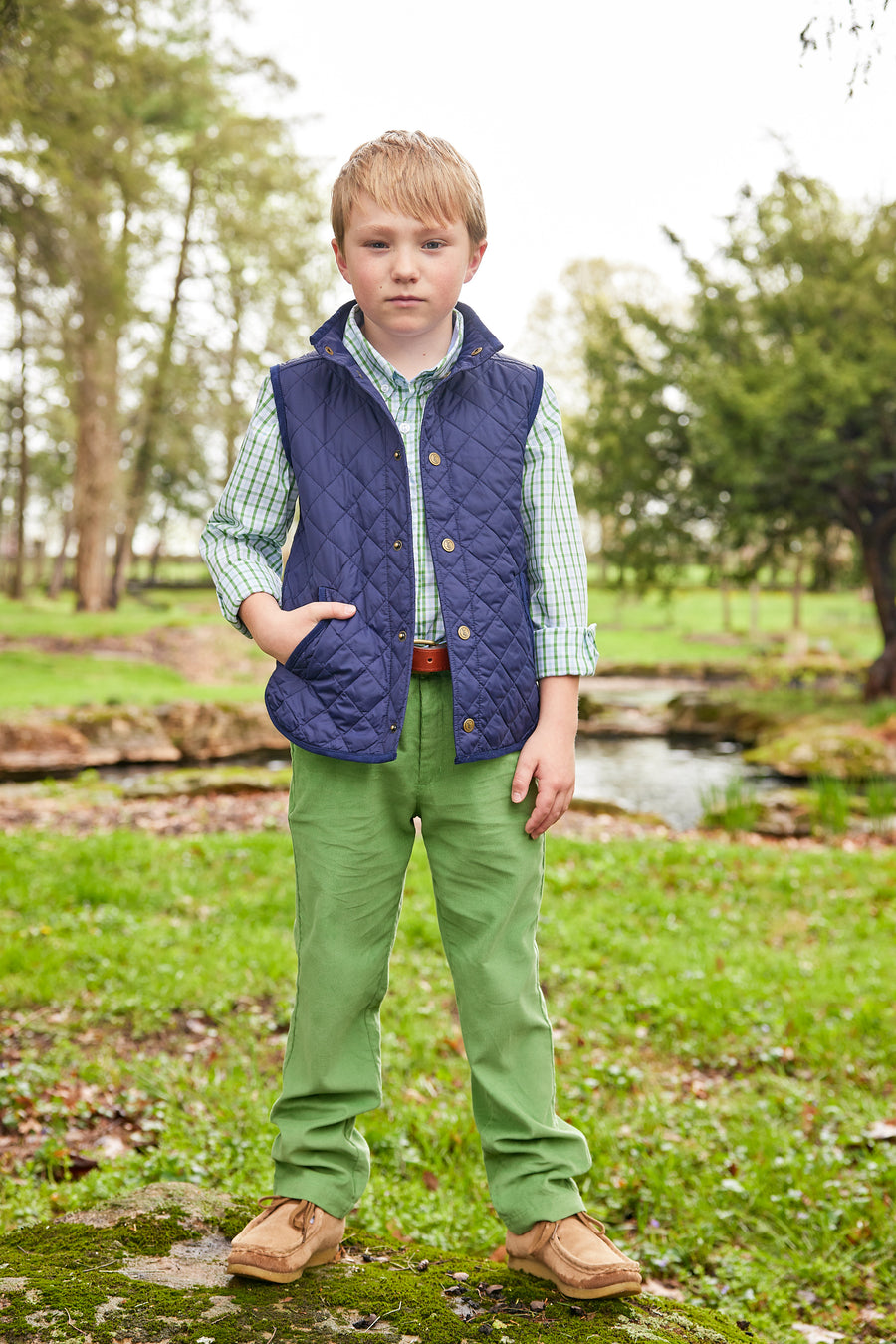 Little English traditional children's clothing.  Classic watercress green corduroy pants for boy.