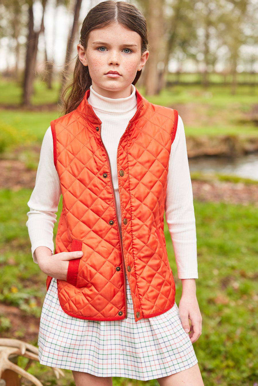 Little English traditional children's clothing. Unisex quilted orange vest for Fall