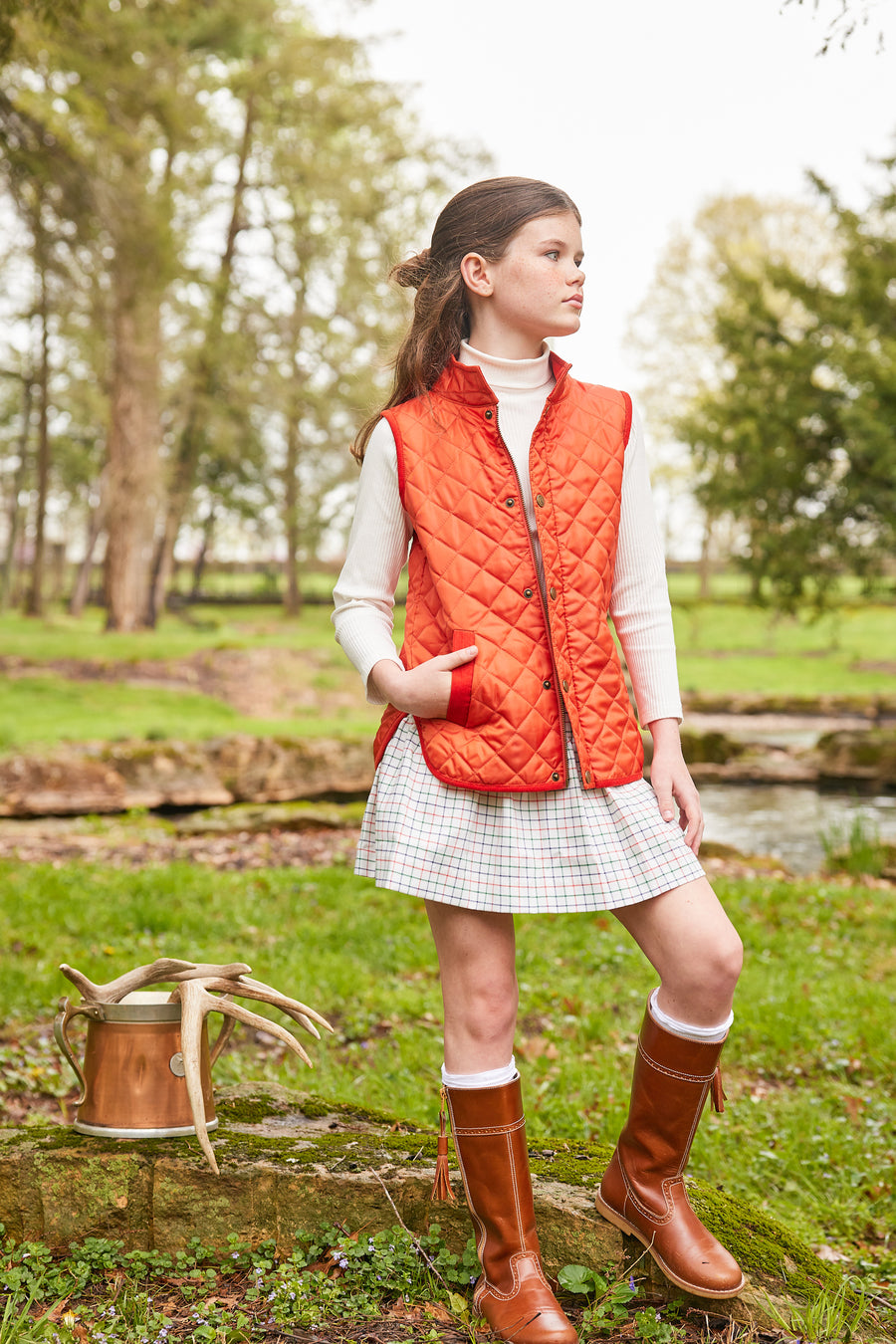 Little English traditional children's clothing. Unisex quilted orange vest for Fall