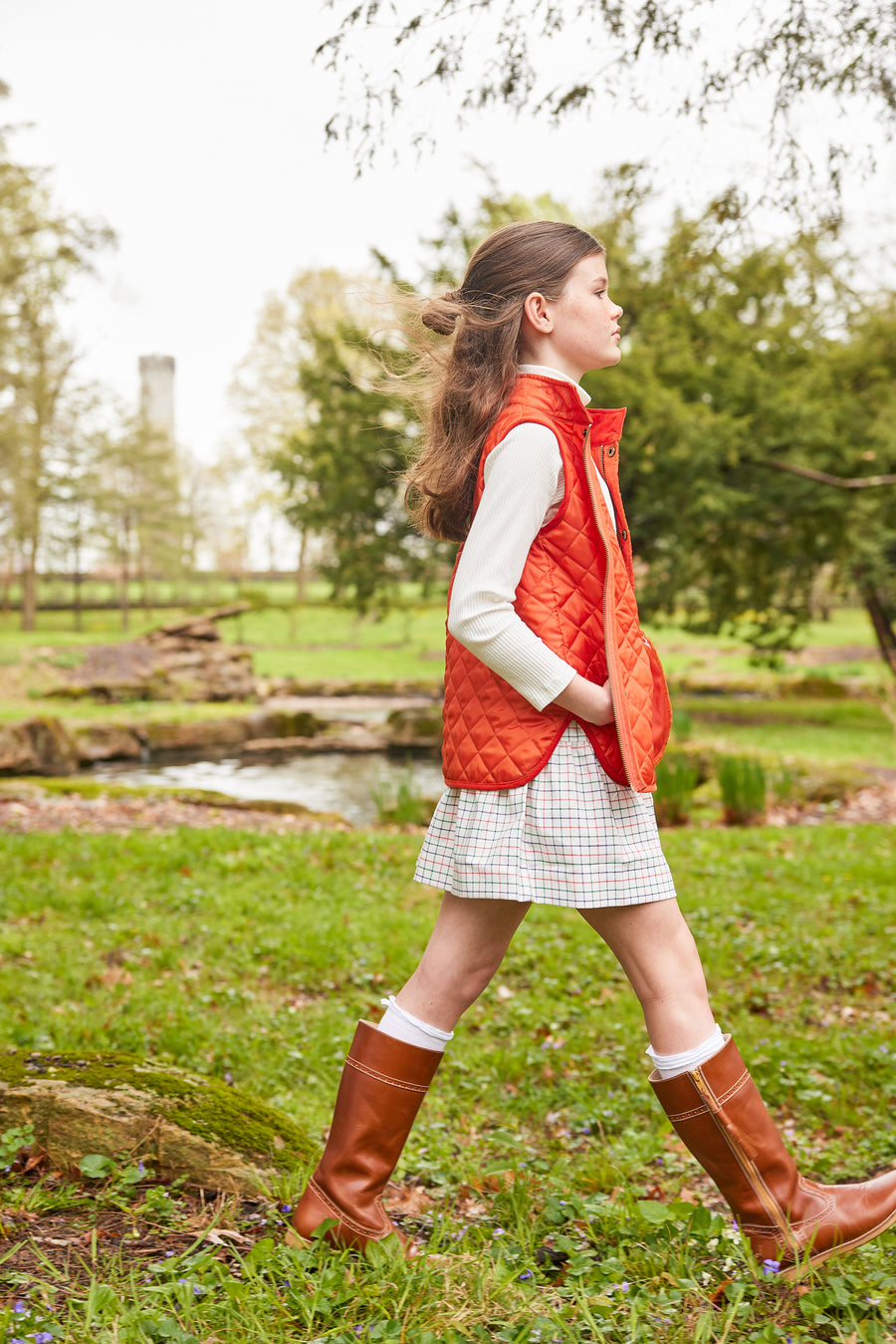 Little English traditional children's clothing. Unisex quilted orange vest for Fall