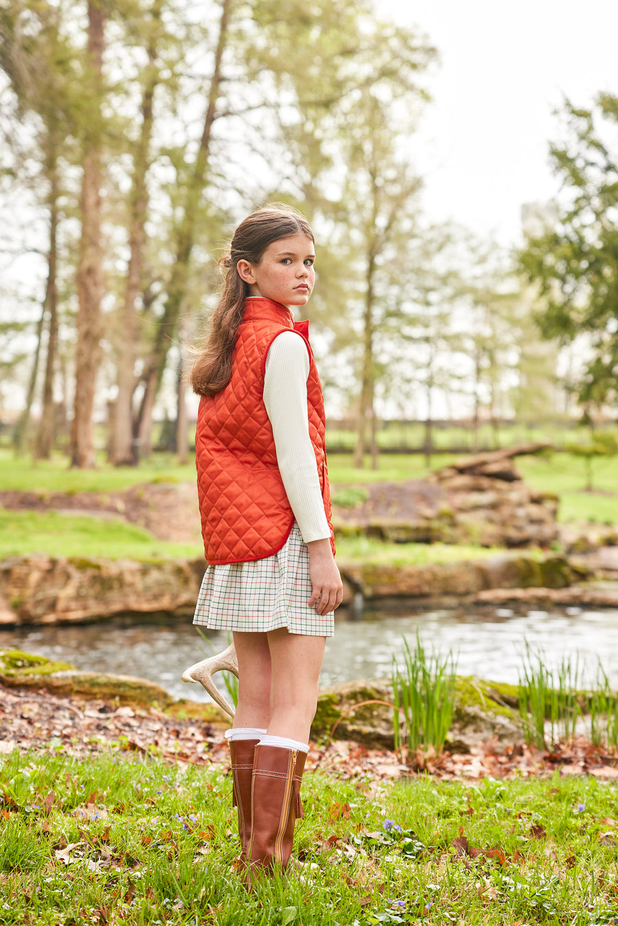 Little English traditional children's clothing. Unisex quilted orange vest for Fall