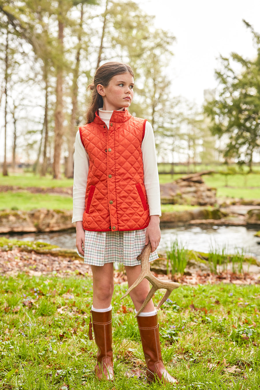 Little English traditional children's clothing. Unisex quilted orange vest for Fall