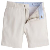 Little English classic children's clothing, boy's traditional short with zipper and belt loops in khaki twill for spring