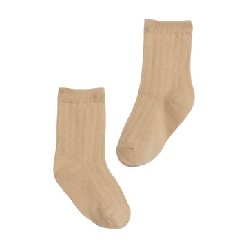 Little English traditional children's clothing. Unisex tan crew sock for fall