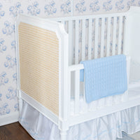 Little English classic nursery goods for baby, white crib sheet with simple light blue embroidery along the edges for baby