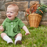 Little English traditional clothing, davant bubble in watercress corduroy with buttons on chest for baby boy