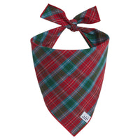 Little English traditional children's clothing.  Red and green tartan plaid dog bandana for Fall. Holiday dog bandana.