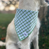 Little English traditional children's clothing. Green plaid dog bandana for Fall