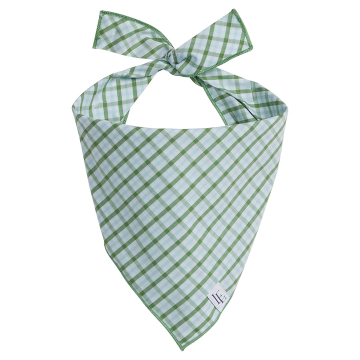 Little English traditional children's clothing. Green plaid dog bandana for Fall