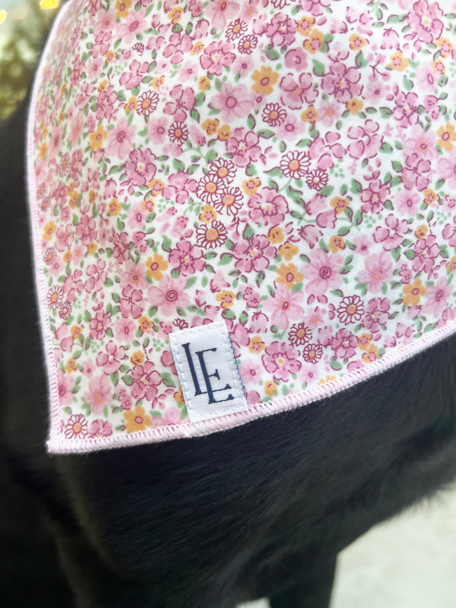 Little English traditional children's clothing. Pink floral dog bandana for Fall