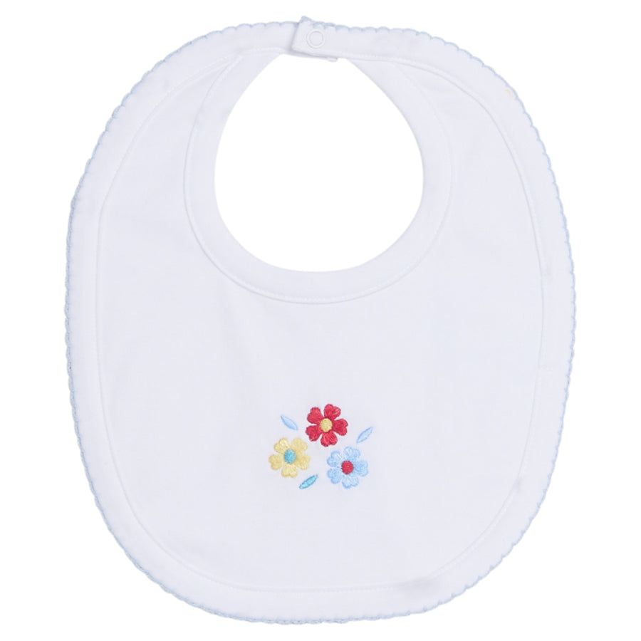 Little English traditional children's clothing, classic knit bib with flower embroidery in center