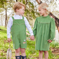 Little English traditional children's clothing, light green watercress corduroy dress for girl