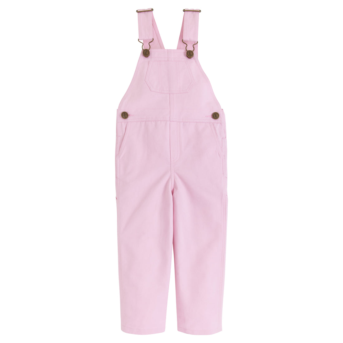 little english classic childrens clothing girls pink twill overall with brass buttons