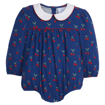 Little English traditional children's clothing, Evelyn bubble with cherry pattern and long sleeves for little girl