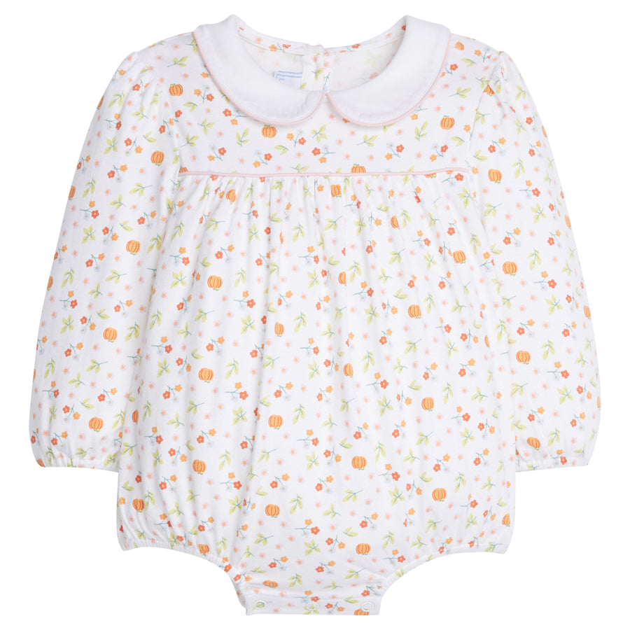 Little English traditional children's clothing.  Pumpkin floral print knit bubble for little girls for Fall