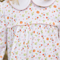 Little English traditional children's clothing.  Pumpkin floral print knit dress for little girls for Fall