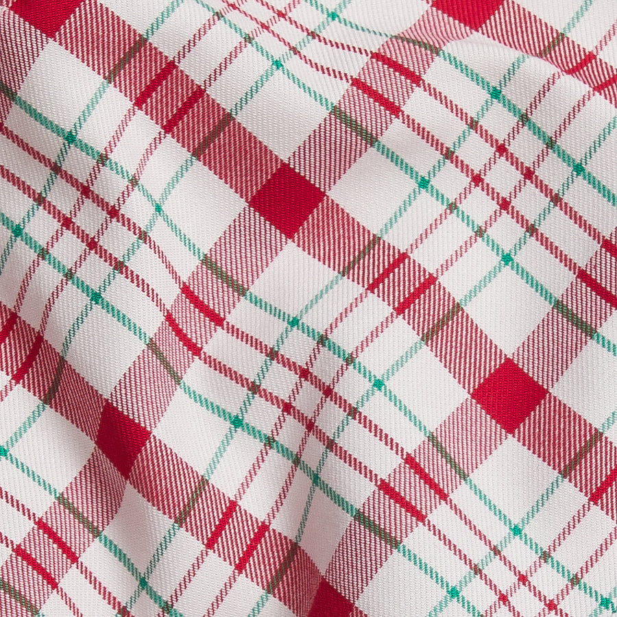 Little English red green and white Holiday Plaid fabric swatch closeup example