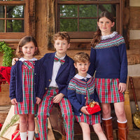  Little English traditional children's clothing, Highlands Fair Isle sweater in navy