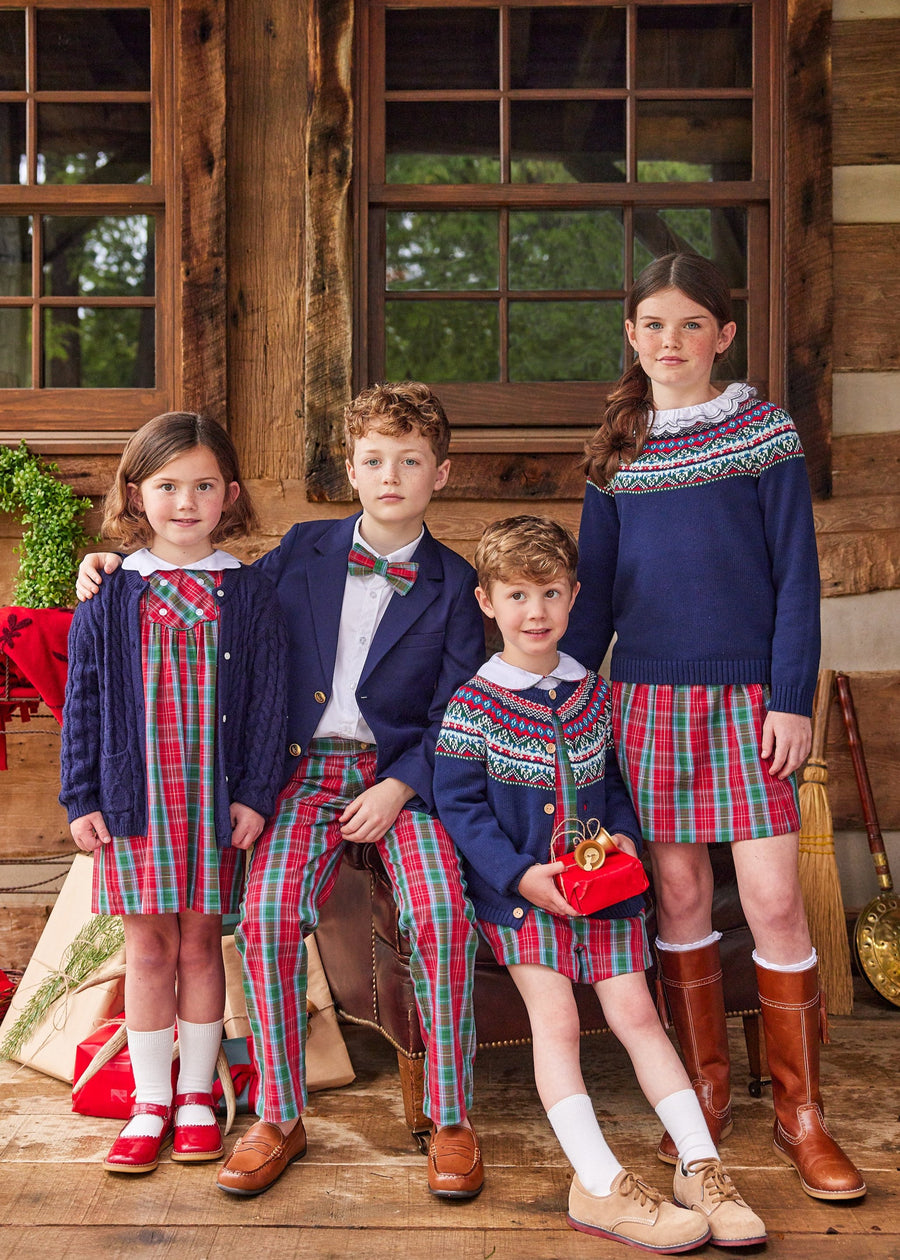  Little English traditional children's clothing, Highlands Fair Isle sweater in navy