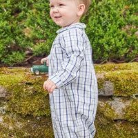 Little English traditional children's clothing, Finn longall in blue ridge pattern with long sleeves for baby boy