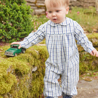 Little English traditional children's clothing, Finn longall in blue ridge pattern with long sleeves for baby boy