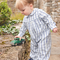 Little English traditional children's clothing, Finn longall in blue ridge pattern with long sleeves for baby boy