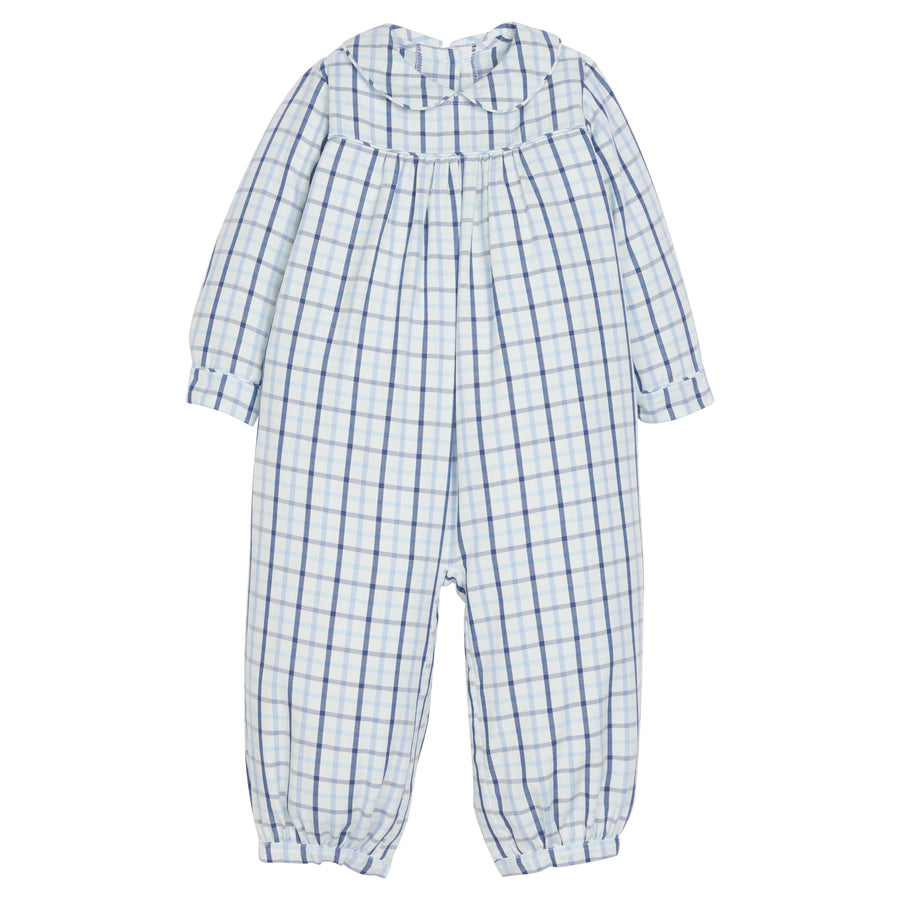 Little English traditional children's clothing, Finn longall in blue ridge pattern with long sleeves for baby boy