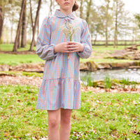 Little English girl's long sleeve plaid dress with tiers and collar for fall