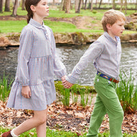 Little English girl's long sleeve plaid dress with tiers and collar for fall