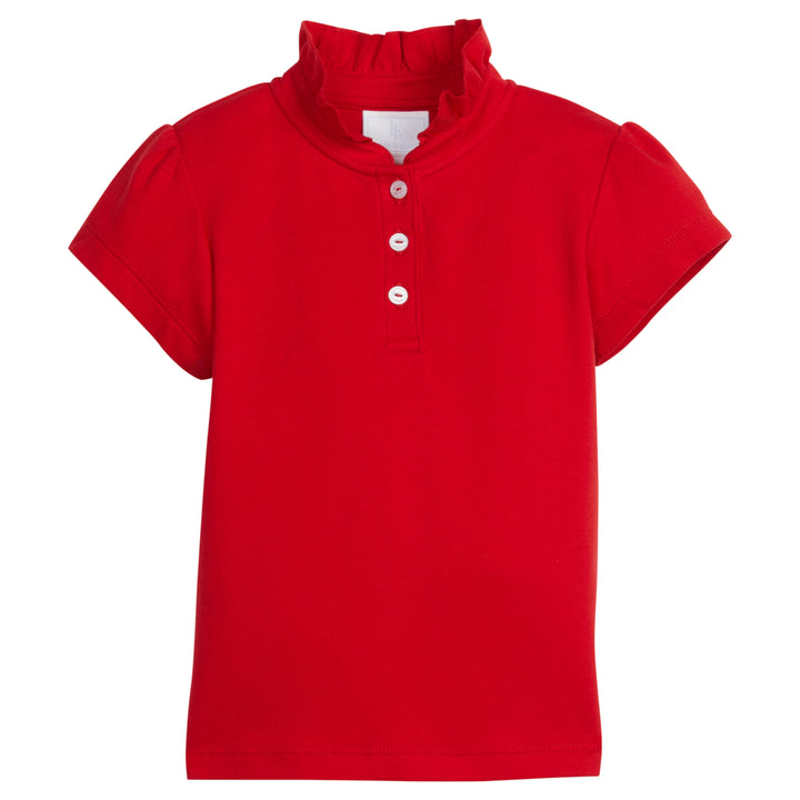 Little English classic children's clothing.  Red polo with ruffled collar for girls for Fall