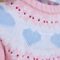  Little English traditional children's clothing, classic girl's turtleneck with blue and pink heart pattern