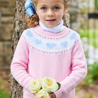  Little English traditional children's clothing, classic girl's turtleneck with blue and pink heart pattern