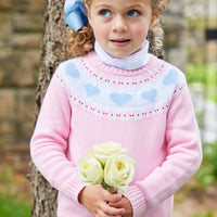  Little English traditional children's clothing, classic girl's turtleneck with blue and pink heart pattern