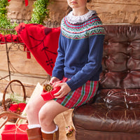 Little English traditional children's clothing, Paperbag skirt in red, green, and blue plaid pattern with elastic waist, for little girl