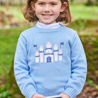 Little English traditional children's clothing. Castle print turtleneck for little girls for Fall.