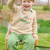 Little English traditional children's clothing. Watercress banded pants for little boy.  Light green elastic waistband pants for Fall.