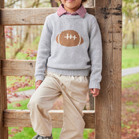 Little English classic childrens clothing toddler boys gray knit sweater with football motif on chest