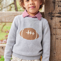 Little English classic childrens clothing toddler boys gray knit sweater with football motif on chest