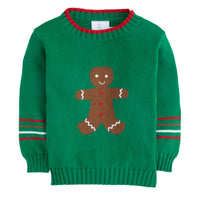 Little English traditional children's clothing, green gingerbread intarsia sweater for holiday
